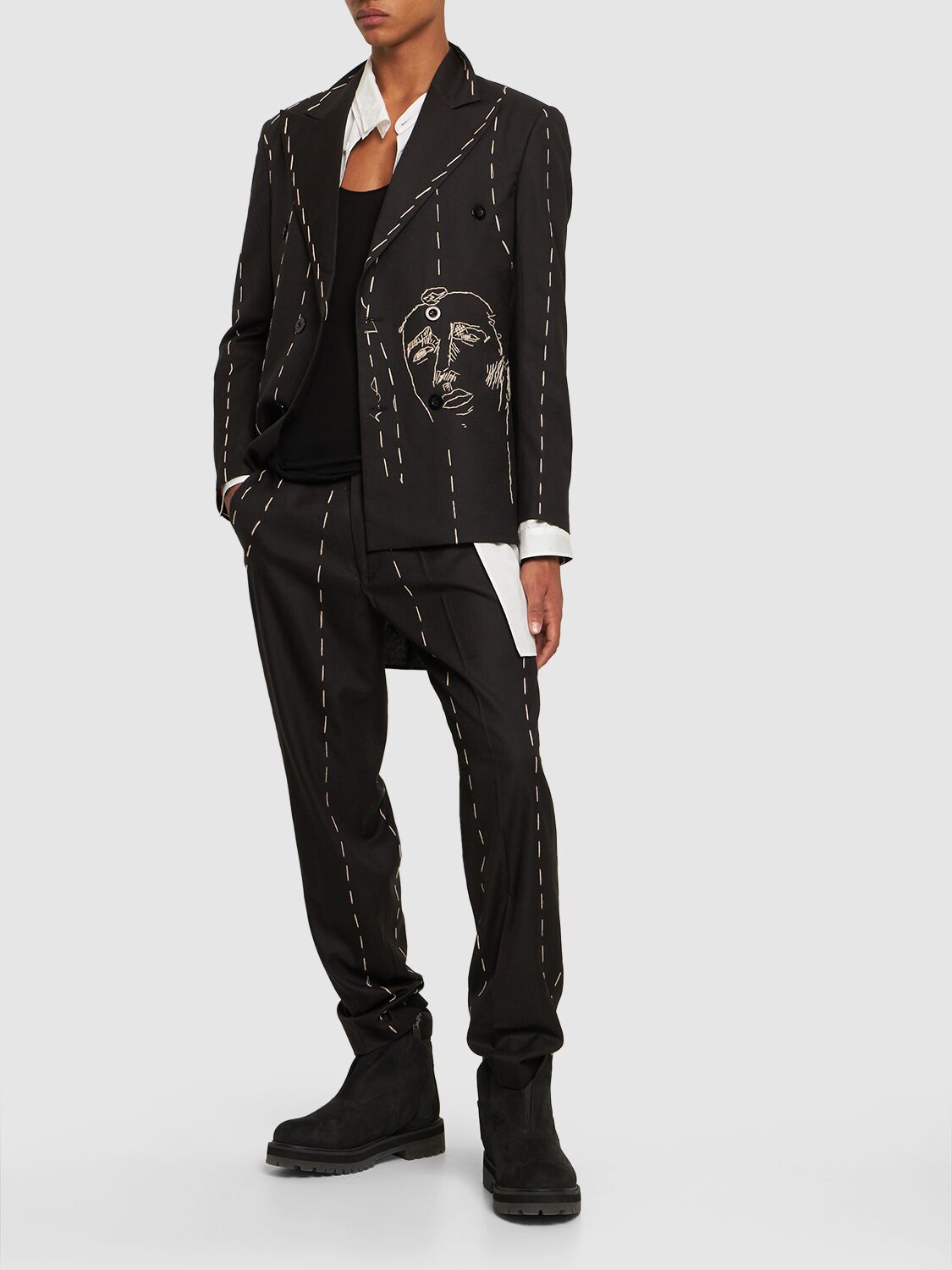 Shop Kidsuper Face Embroidered Suit Jacket In Black