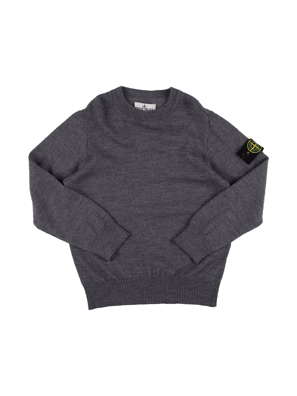 Stone Island Logo Wool Knit Sweater In 灰色