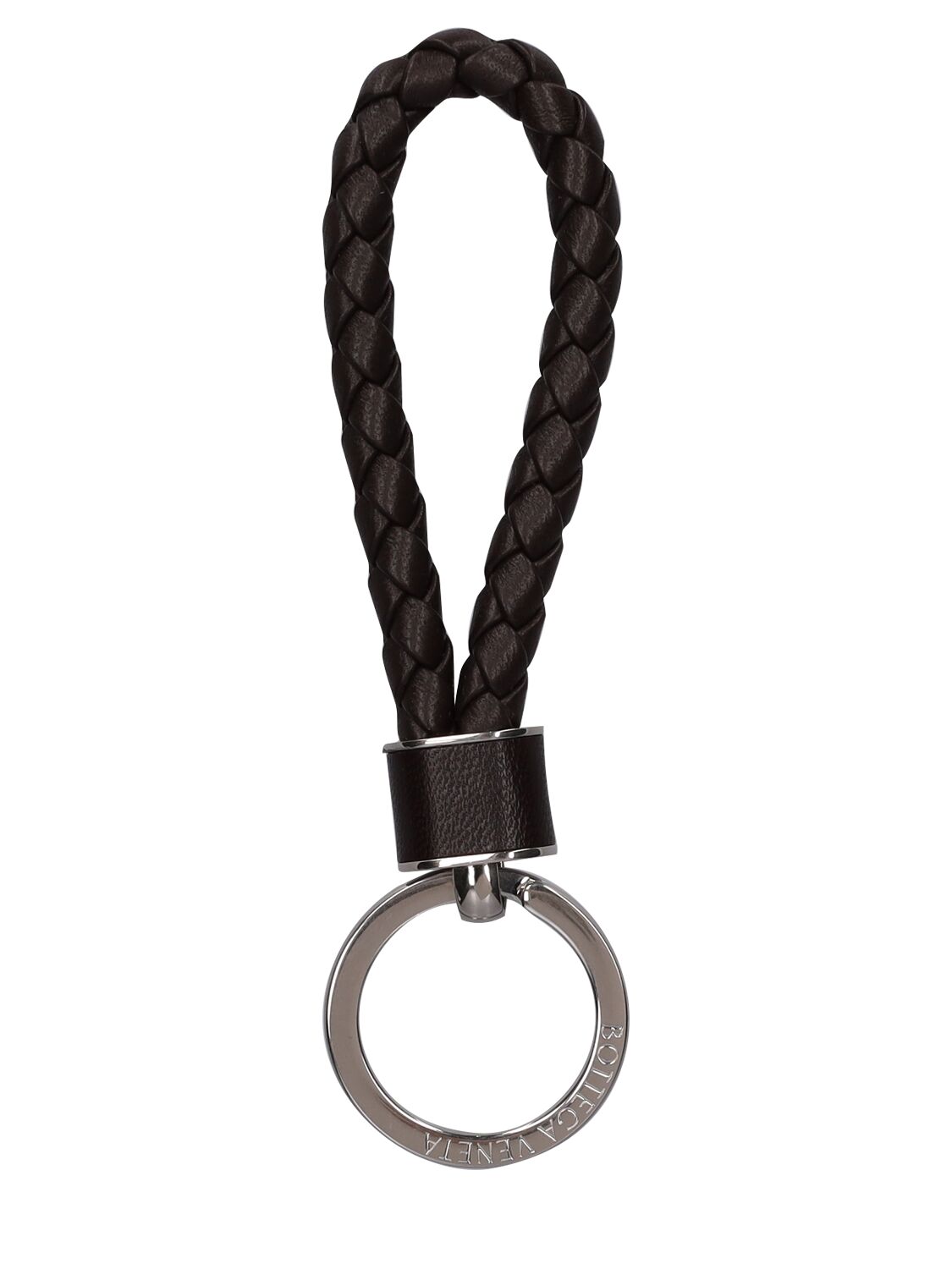 Bottega Veneta Intreccio Leather Key Ring In Brown