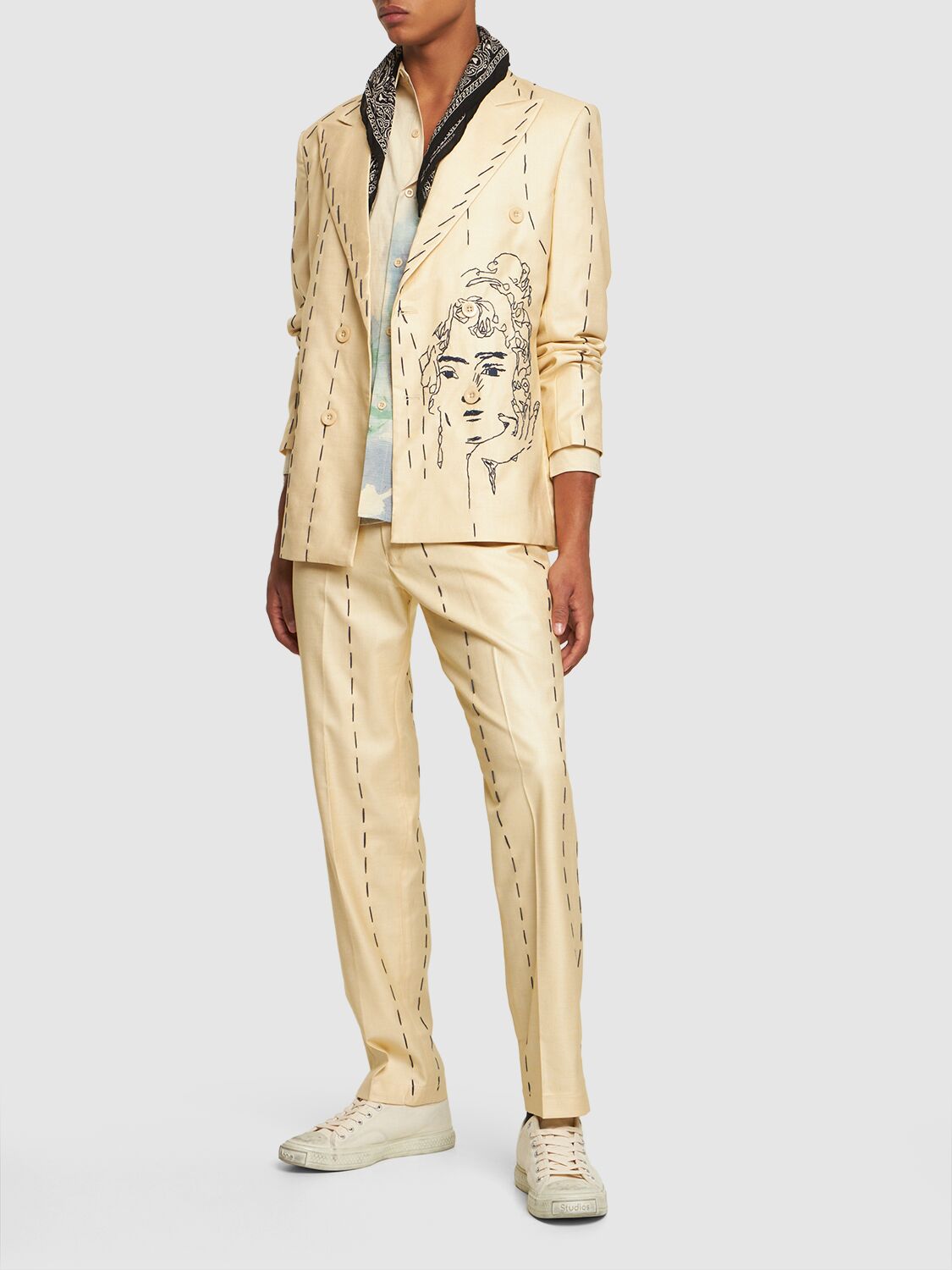Shop Kidsuper Face Embroidered Suit Jacket In Beige