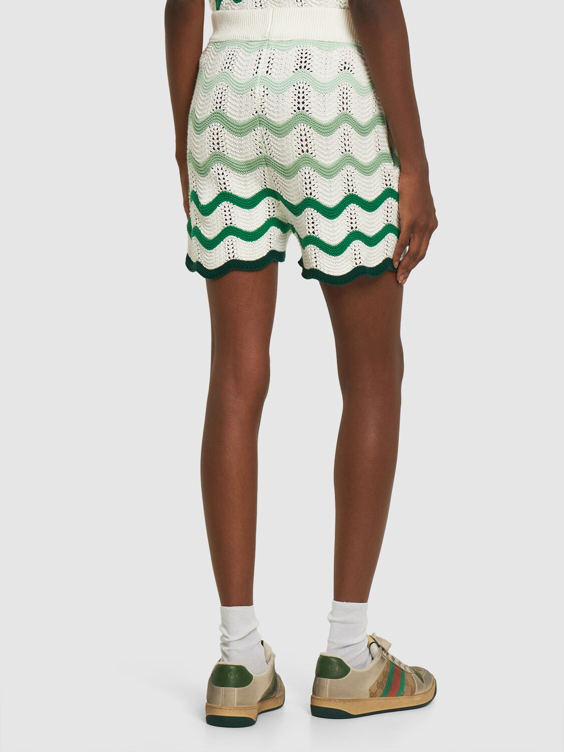 Shop Casablanca Gradient Wave Knit Shorts In White,green