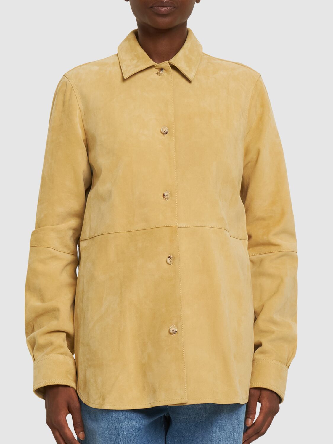 Shop Totême Soft Suede Lamb Leather Shirt In Yellow