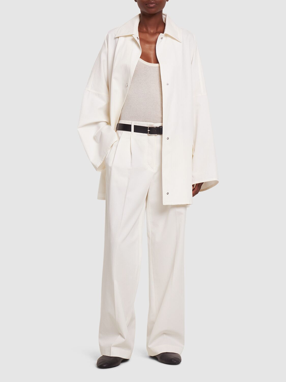 Shop Totême Relaxed Twill Cotton Pants In White