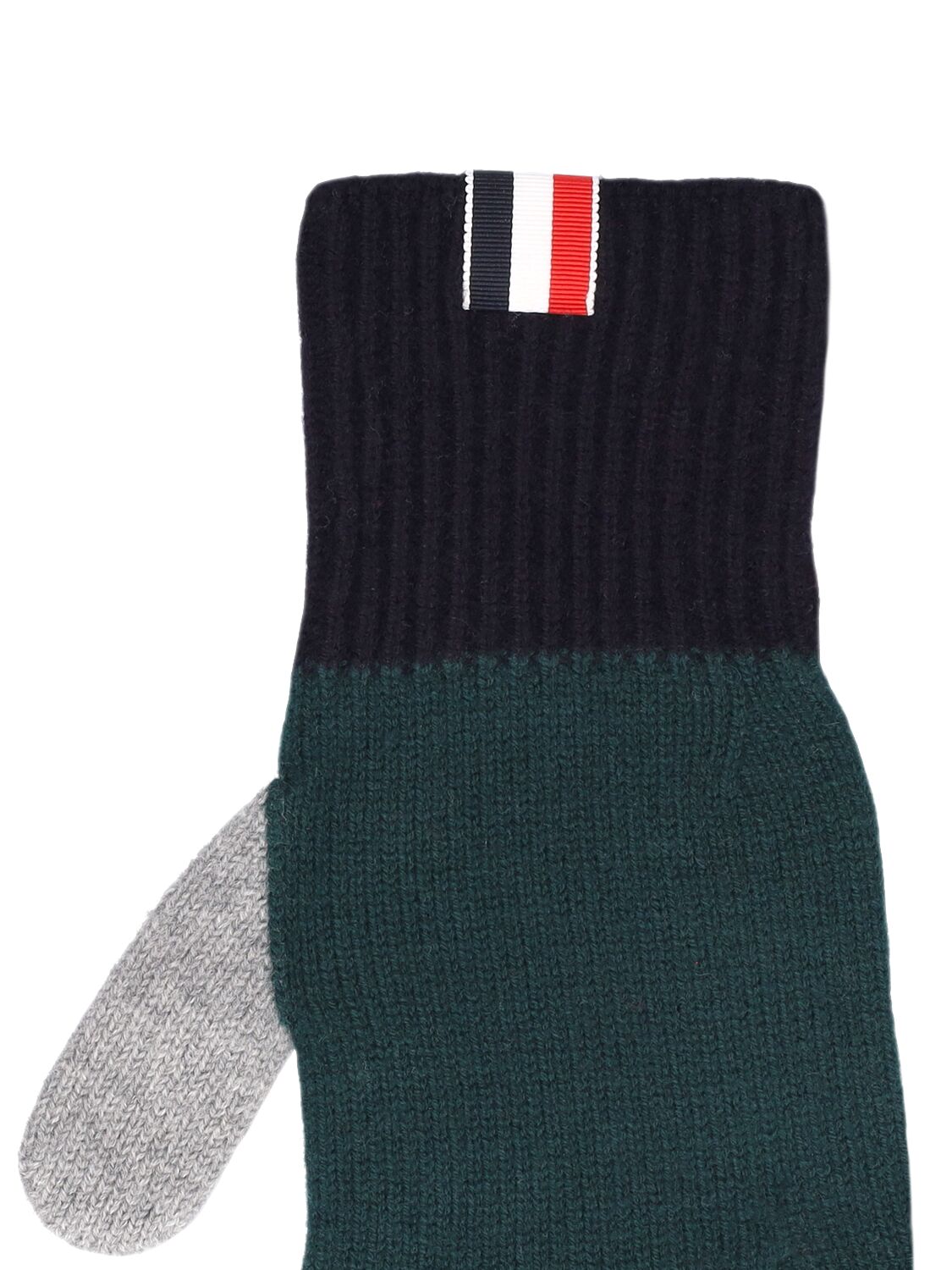 Shop Thom Browne Fun Mix Jersey Stitch Wool Gloves In Dk Green