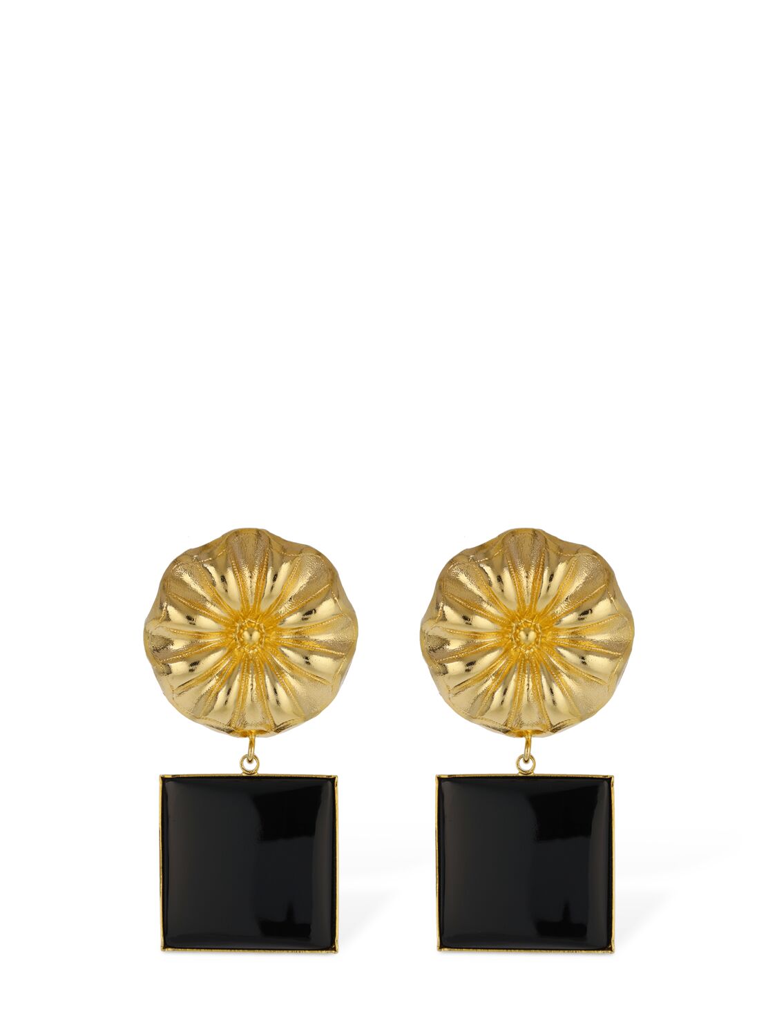 Shop D'estree Sonia Daisy Square Earrings In Gold,black