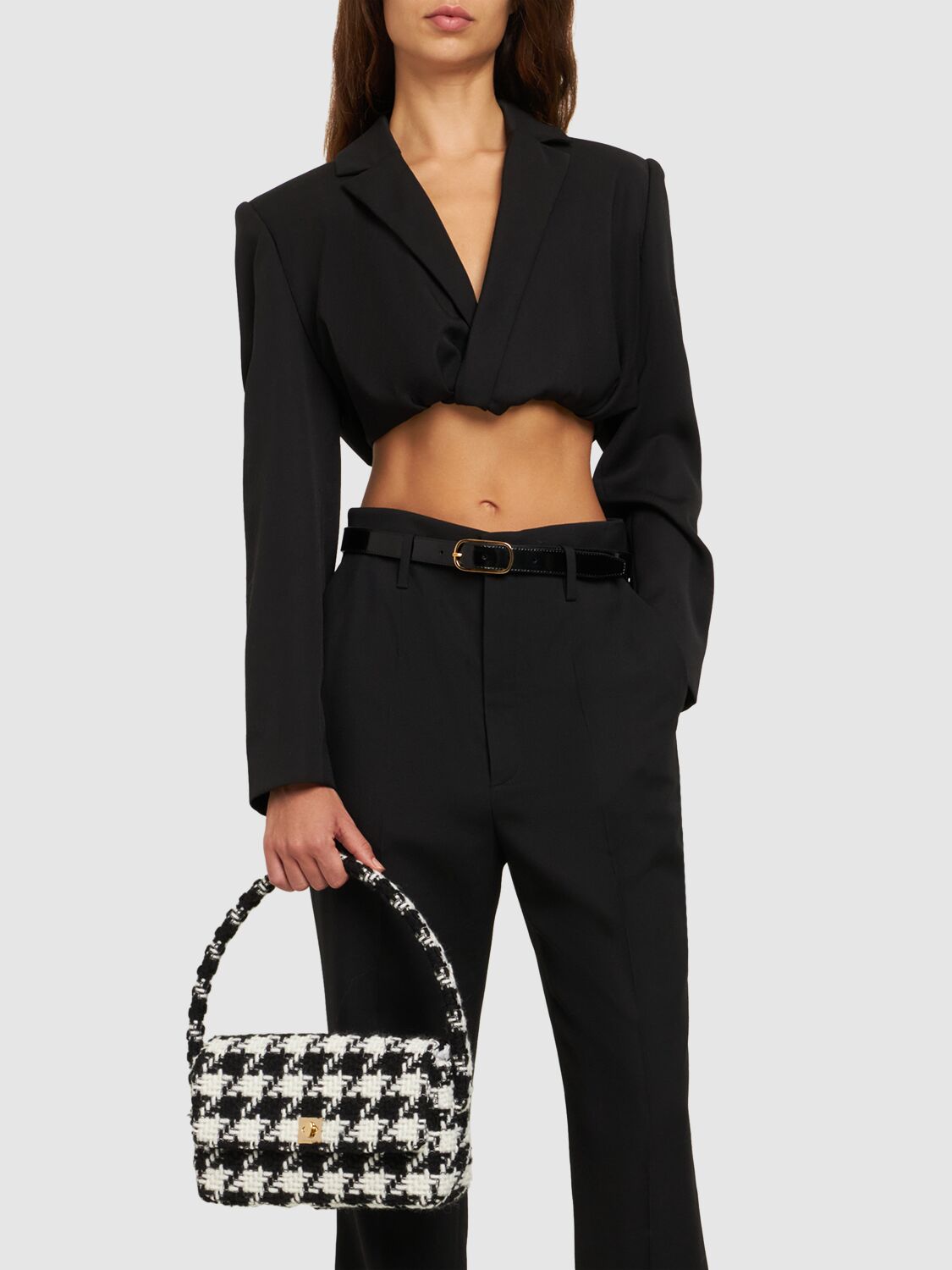 Shop Anine Bing Nico Houndstooth Shoulder Bag In Black,white