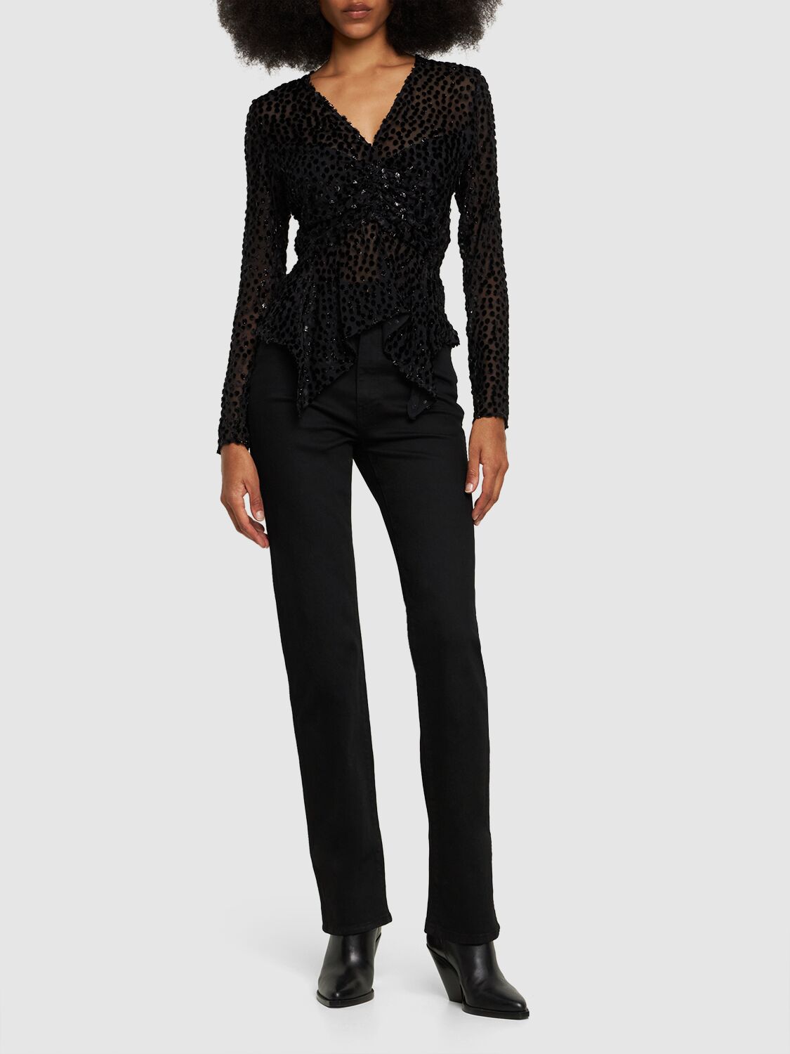 Shop Isabel Marant Ulietta Viscose & Silk Long Sleeve Top In Black