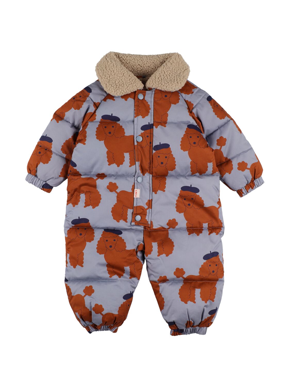 Tiny Cottons Babies' Poodle Print Nylon Puffer Romper In Blue,brown