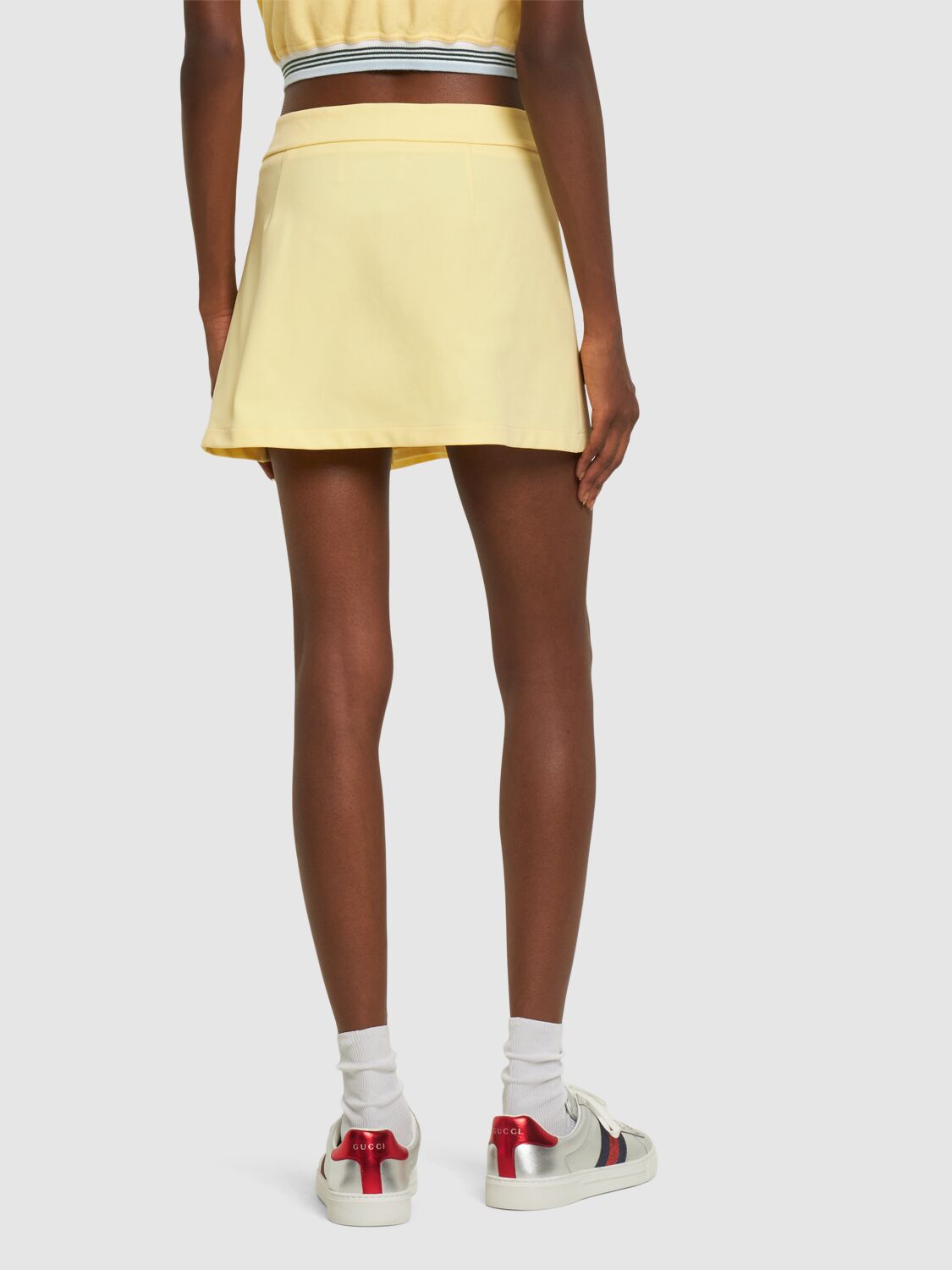 Shop Casablanca Stretch Twill Pleated Mini Skirt In Light Yellow
