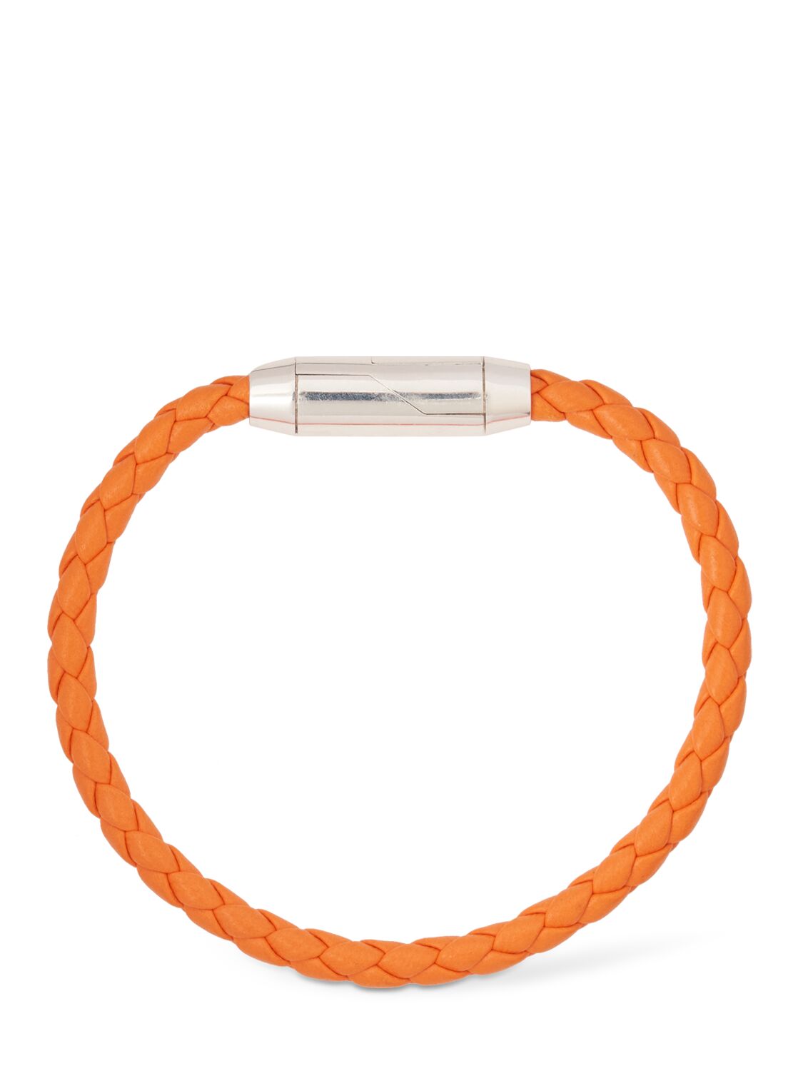 Shop Bottega Veneta Braid Leather Bracelet In Papaya