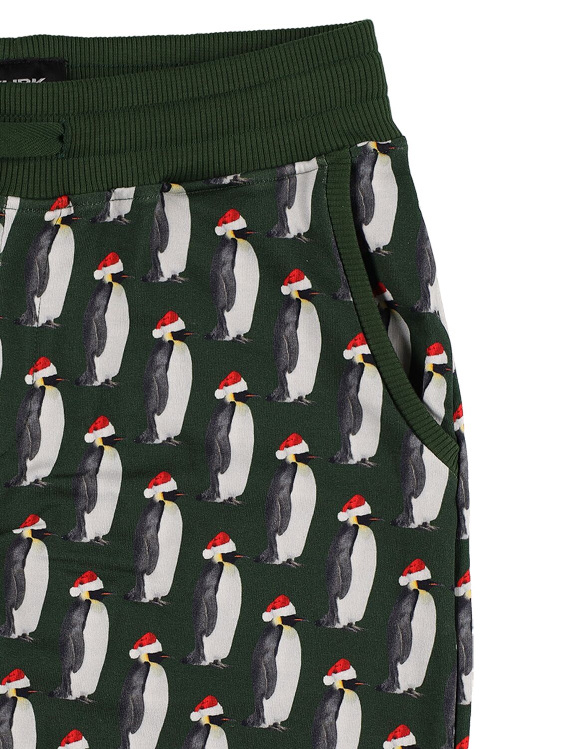 Shop Snurk Penguin Print Organic Cotton Sweatpants In Dark Green