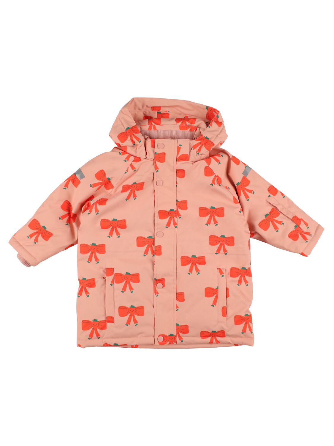 Tiny Cottons Kids' Bow Print Nylon Puffer Ski Jacket In Pink