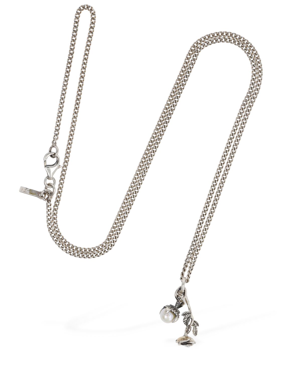 Shop Emanuele Bicocchi Large Rose & Pearl Pendant Necklace In Silver,pearl