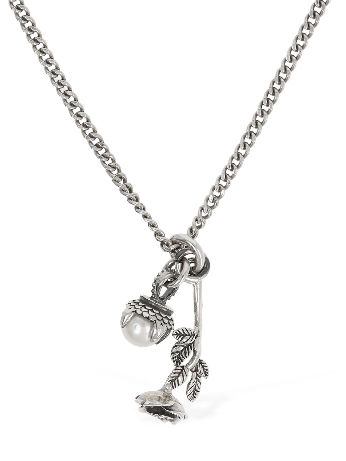 Image of Large Rose & Pearl Pendant Necklace