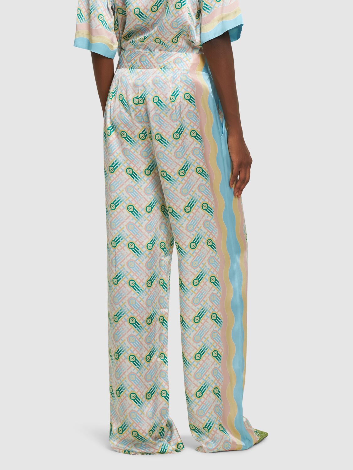 Shop Casablanca Printed Silk Satin Straight Pants In Multicolor