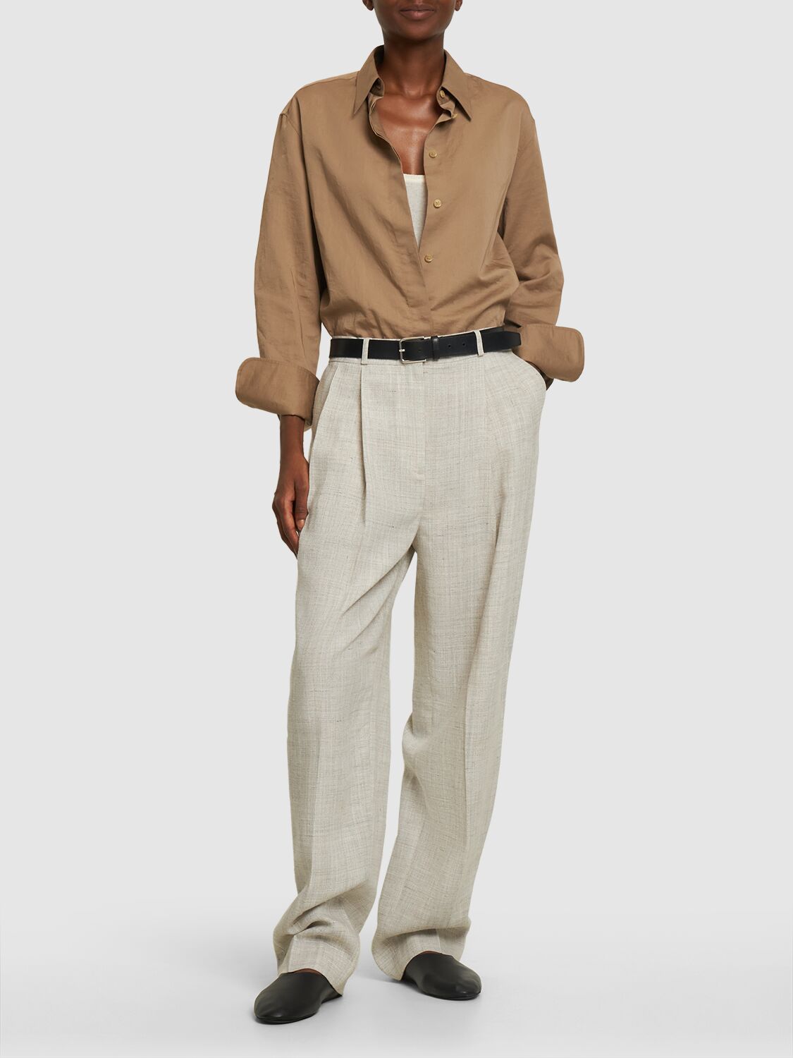 Shop Totême Tailored Viscose Blend Pants In Beige