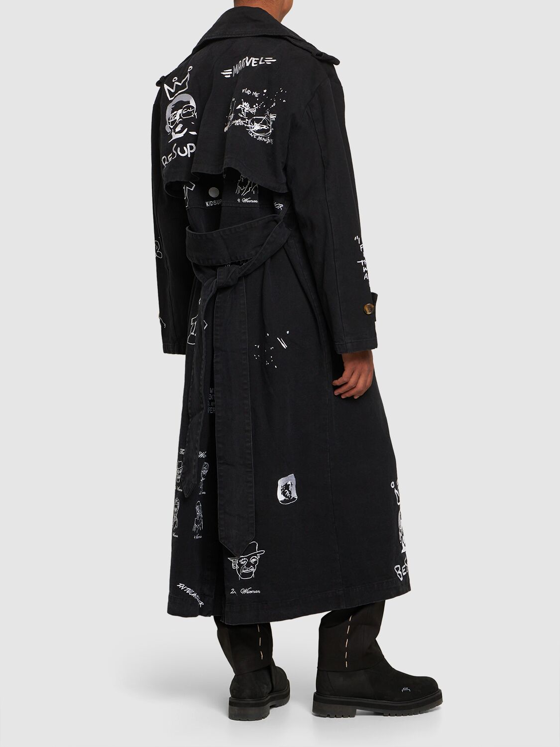 Shop Kidsuper Embroidered Cotton Trench Coat In Black