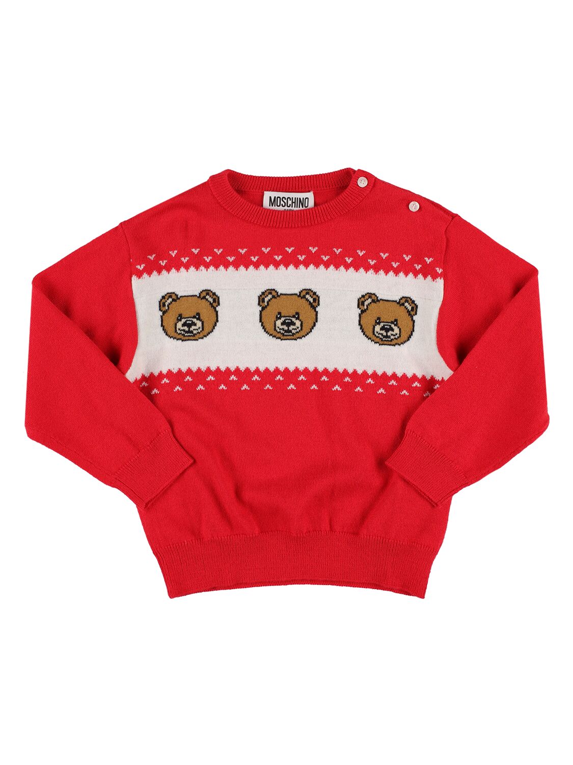 Moschino Kids' Wool & Cotton Jacquard Knit Sweater In Red