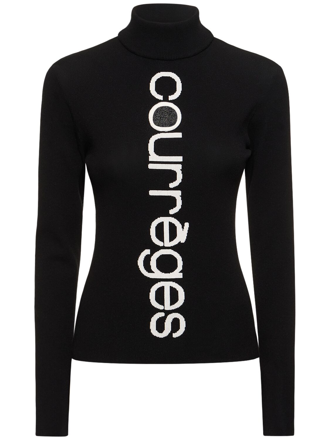 Shop Courrèges Logo Intarsia Knit Viscose Blend Sweater In Schwarz,weiss