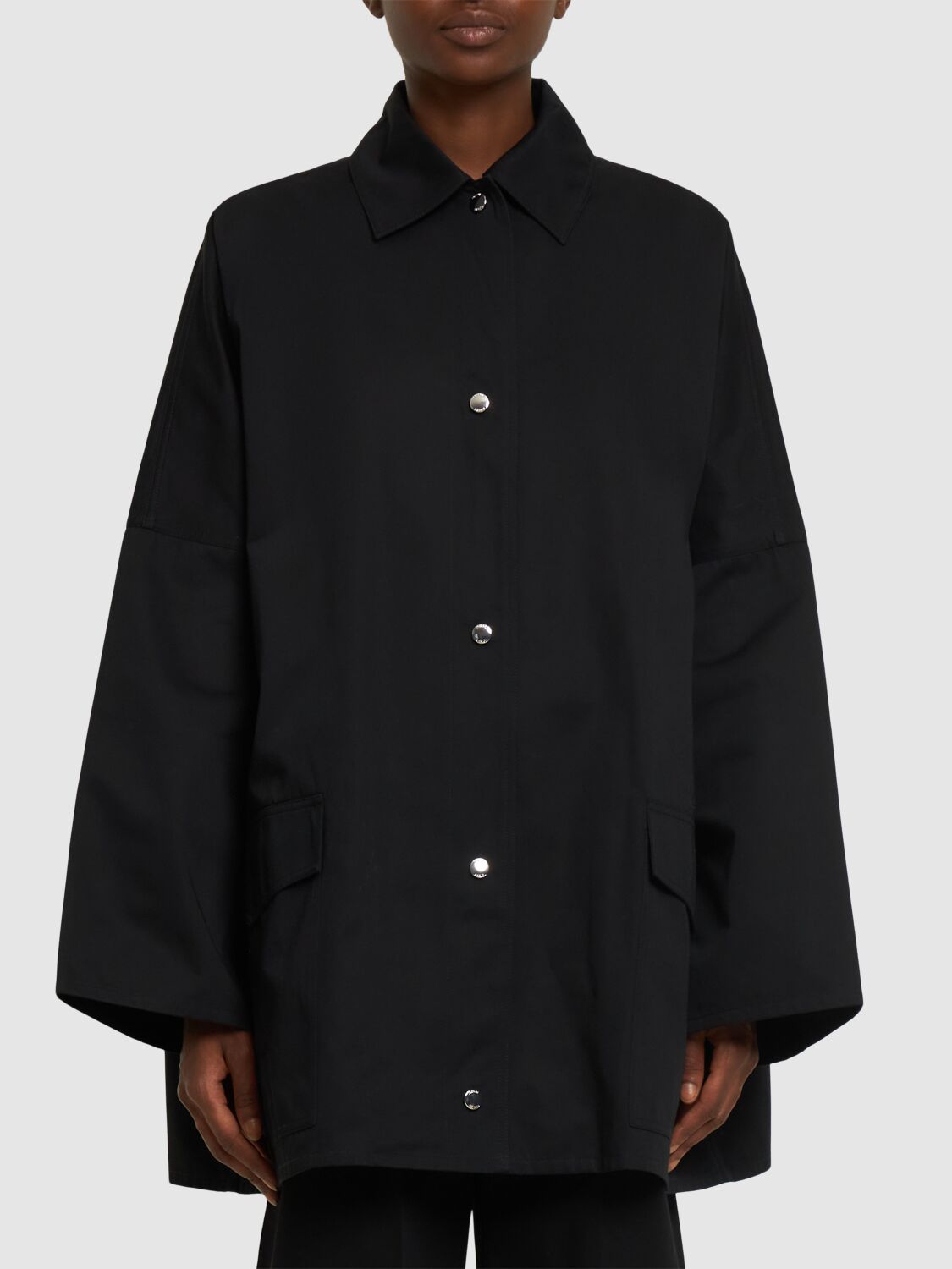 Shop Totême Structured Cotton Twill Overshirt In Black
