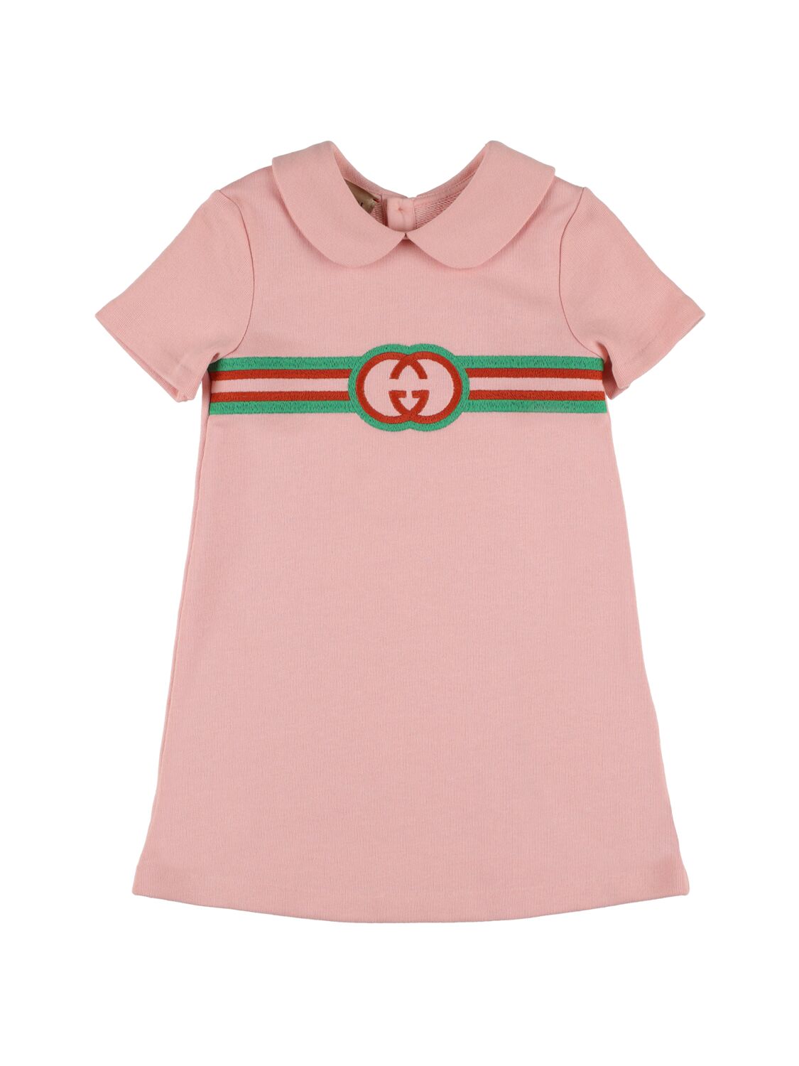 Gucci Kids' 毛毡棉质平纹针织短袖连衣裙 In Pink