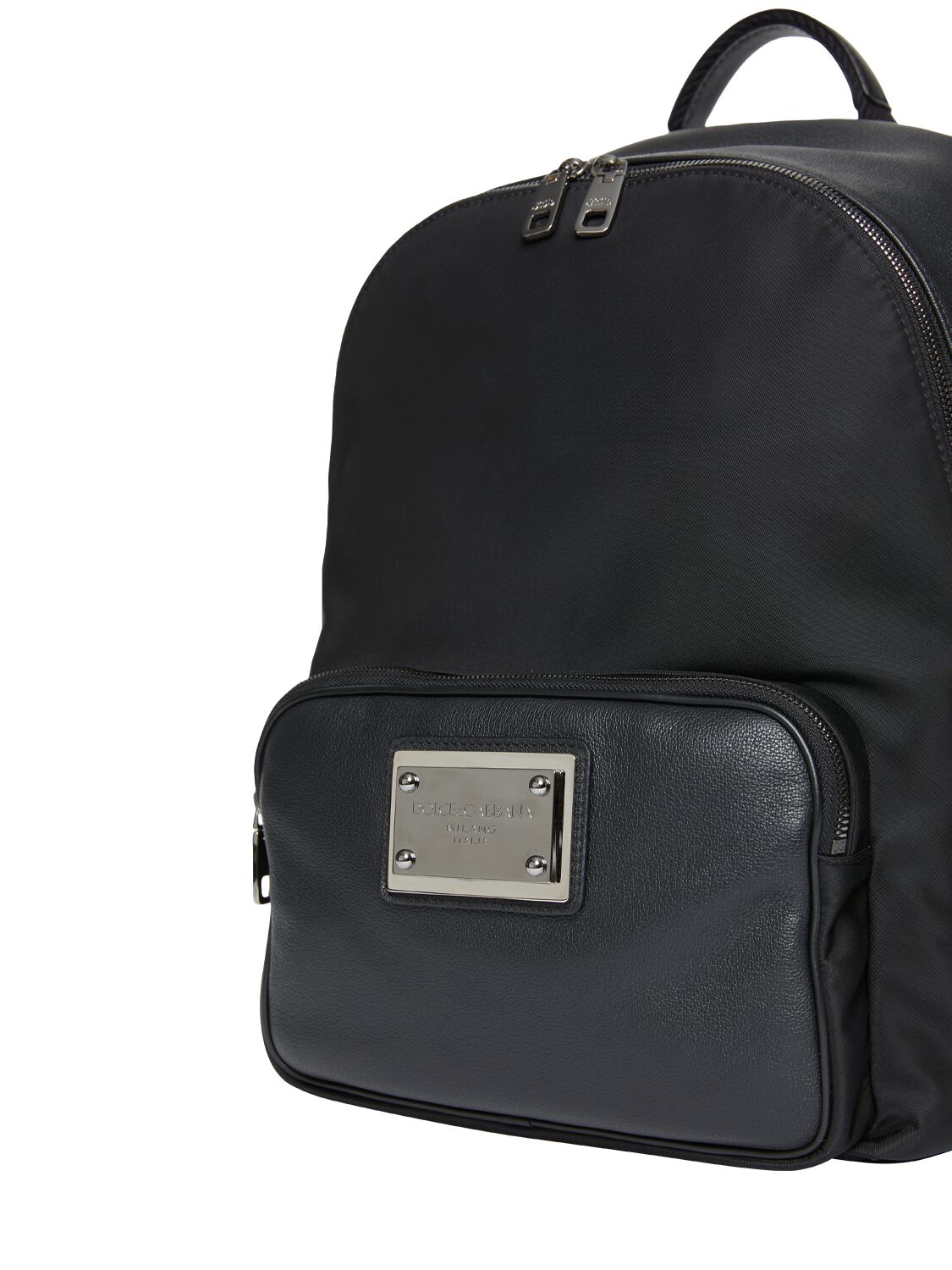 Shop Dolce & Gabbana Leather & Nylon Logo Plaque Backpack In Black