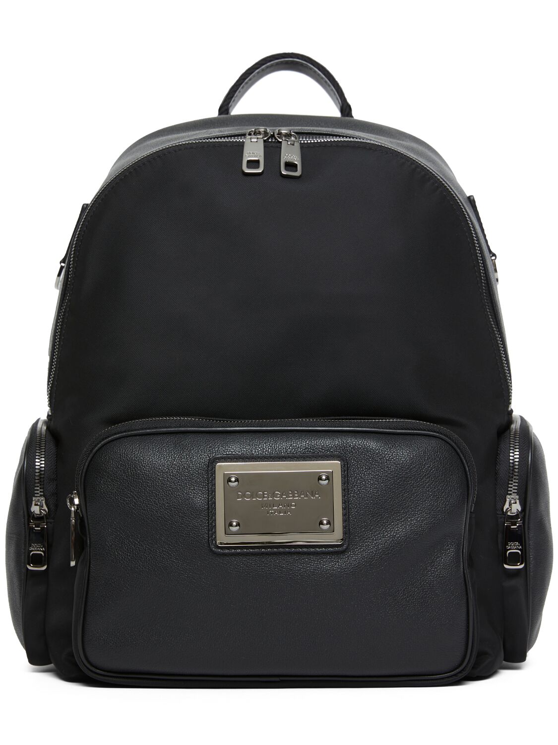 Dolce & Gabbana Leather & Nylon Logo Plaque Backpack In Black