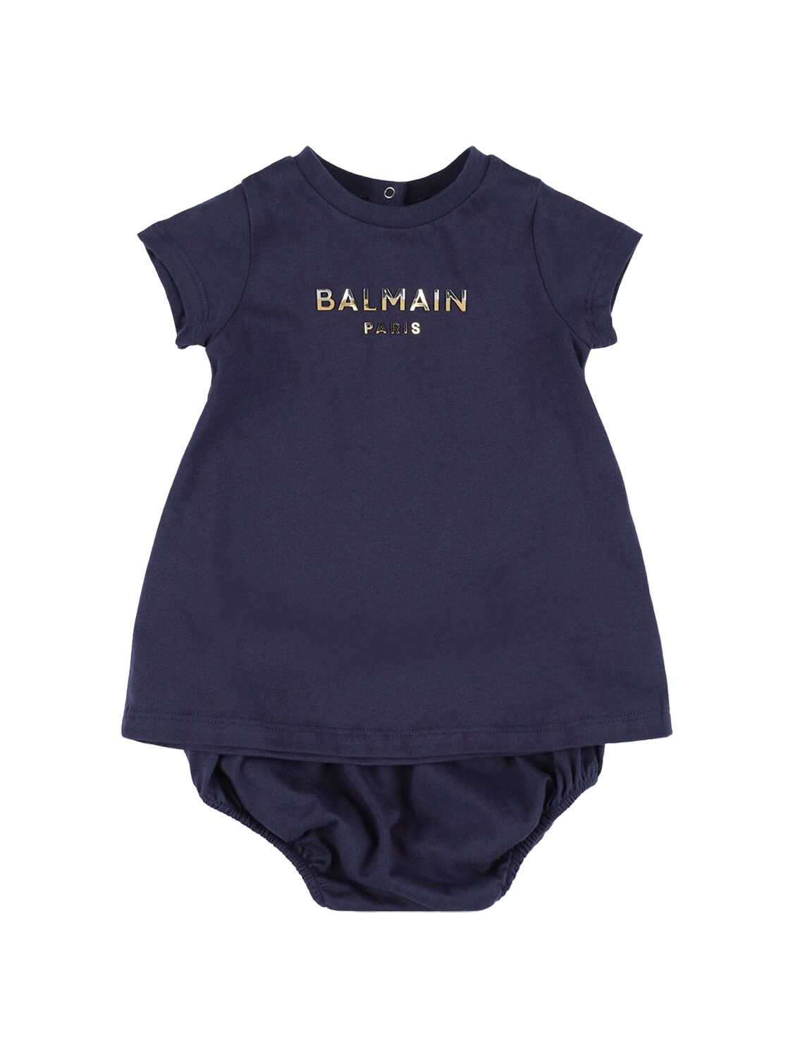 Balmain Kids' Cotton Jersey Dress W/diaper Cover In Navy