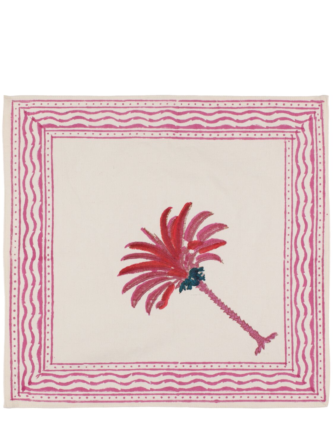 Les Ottomans Set Of 4 Handprinted Cotton Napkins In Pink