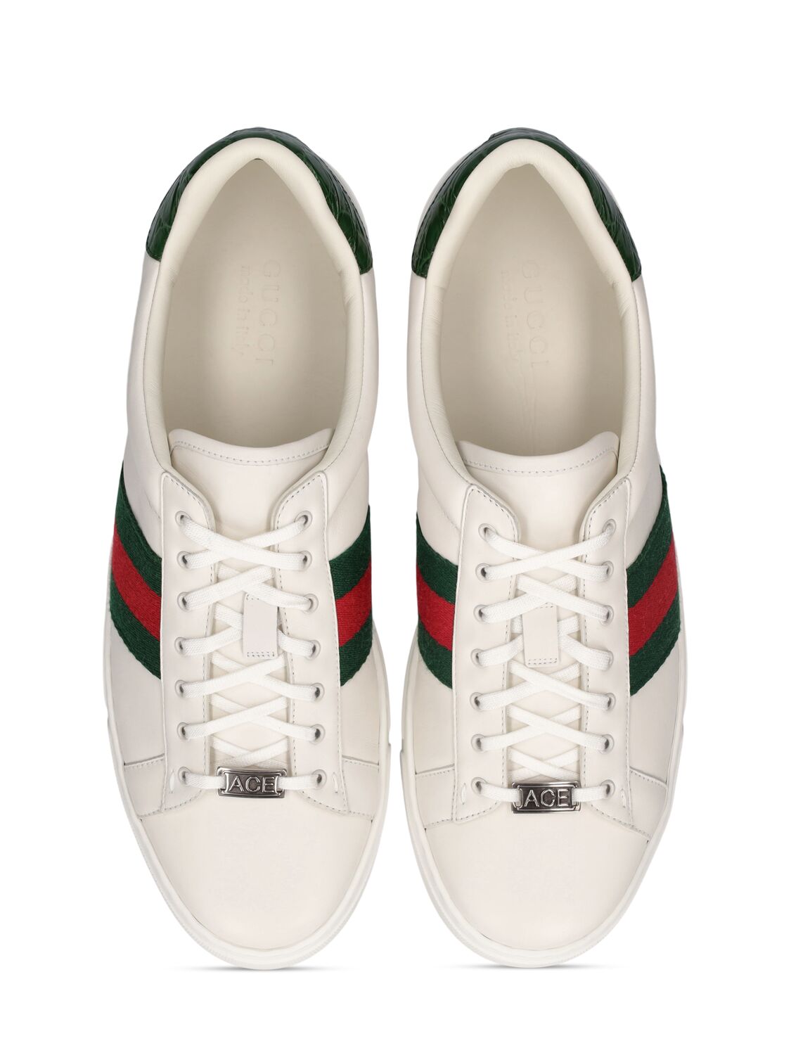 Shop Gucci 30mm Ace Web Detail Leather Sneakers In Weiss,grün