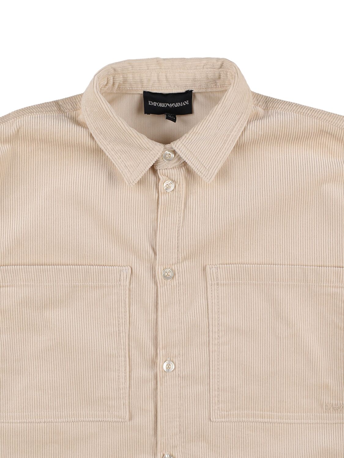 Shop Emporio Armani Cotton Blend Corduroy Shirt In Beige