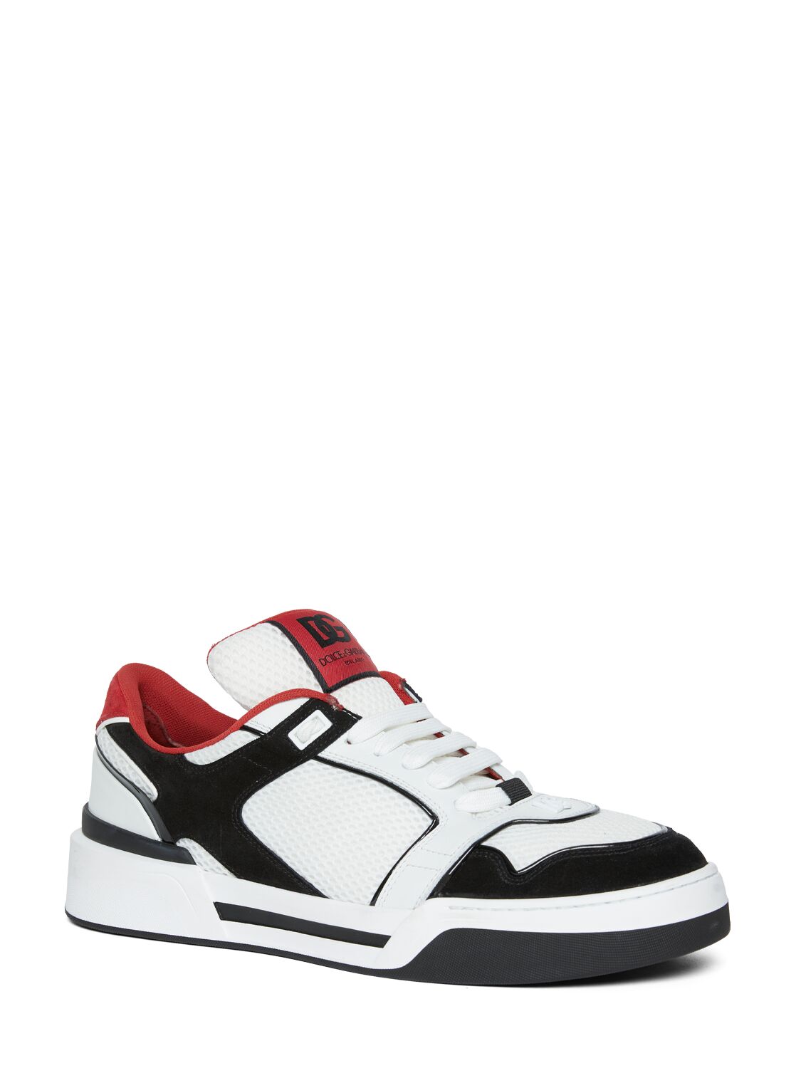 Shop Dolce & Gabbana New Roma Mesh & Suede Sneakers In Black,white