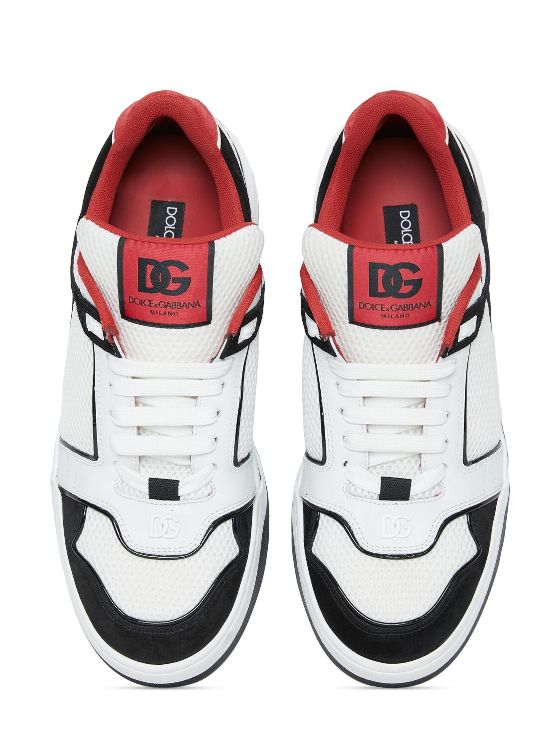 Shop Dolce & Gabbana New Roma Mesh & Suede Sneakers In Black,white