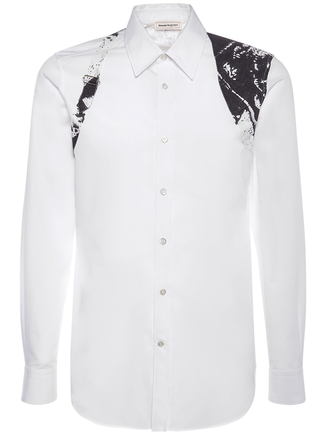 Shop Alexander Mcqueen Printed Harness Cotton Shirt In Optic White