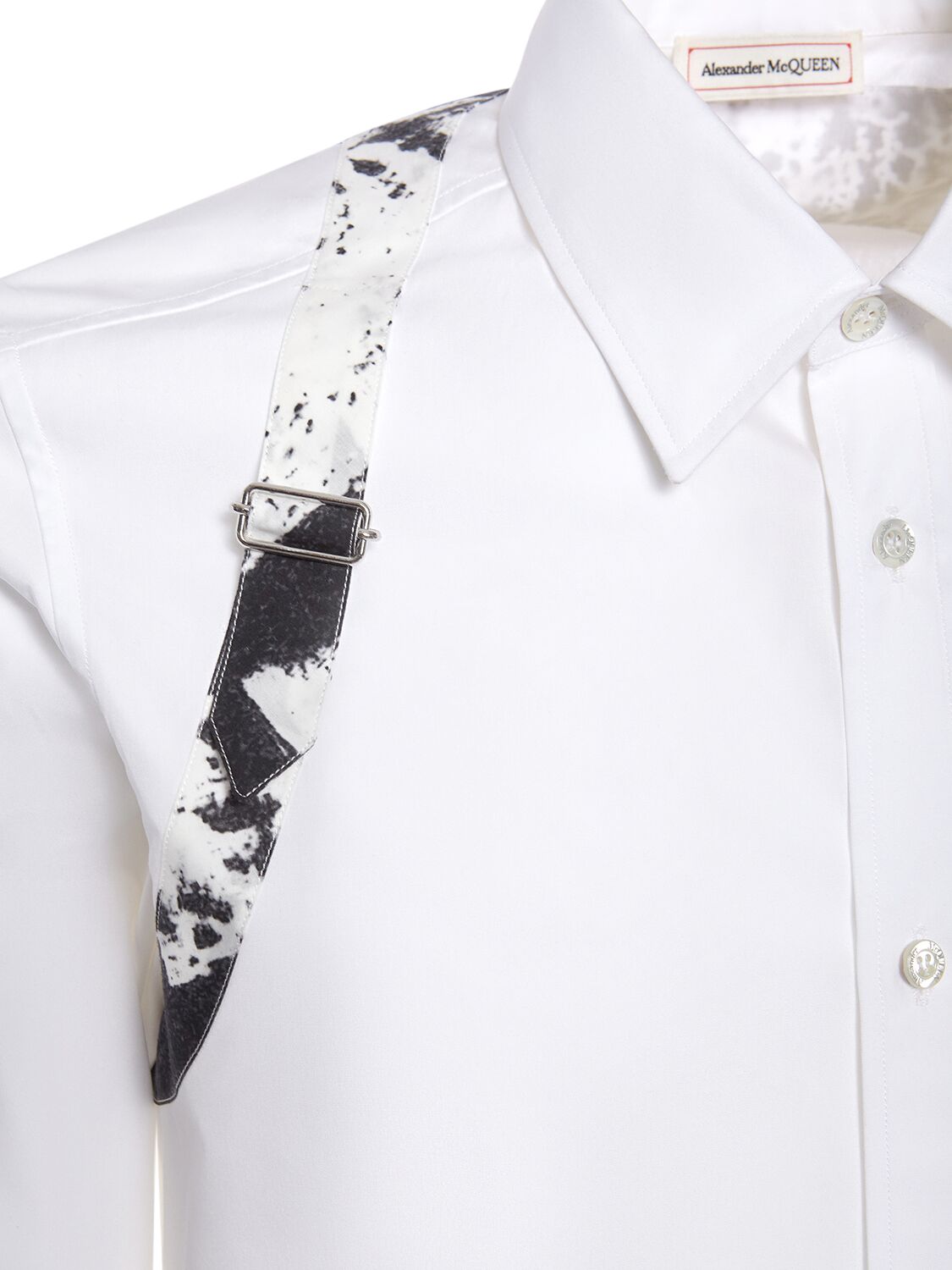 Shop Alexander Mcqueen Printed Harness Cotton Shirt In Optic White