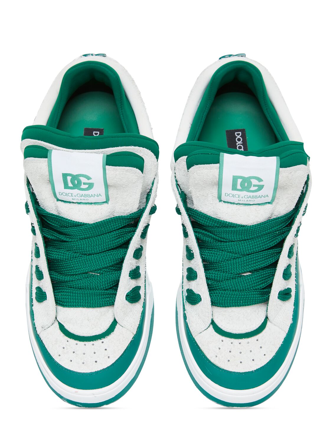 Shop Dolce & Gabbana Mega Skate Suede & Leather Sneakers In White,emerald