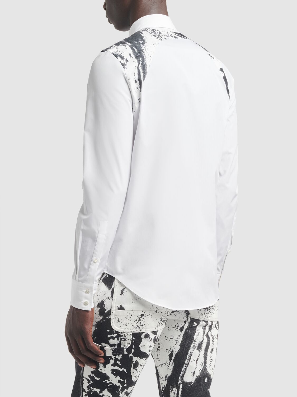 Shop Alexander Mcqueen Printed Harness Cotton Shirt In Optic White
