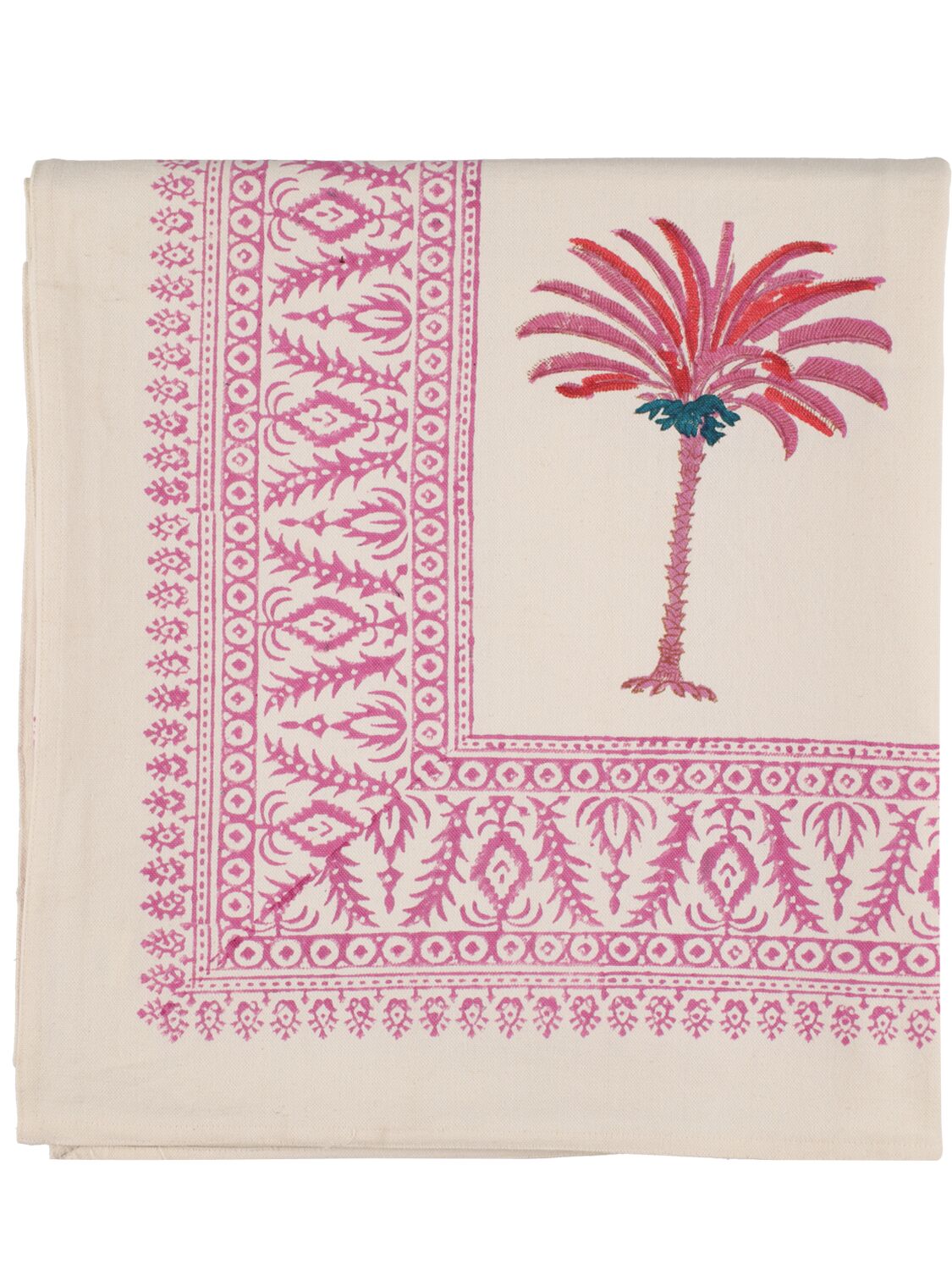 Les Ottomans Handprinted Cotton Tablecloth In Pink