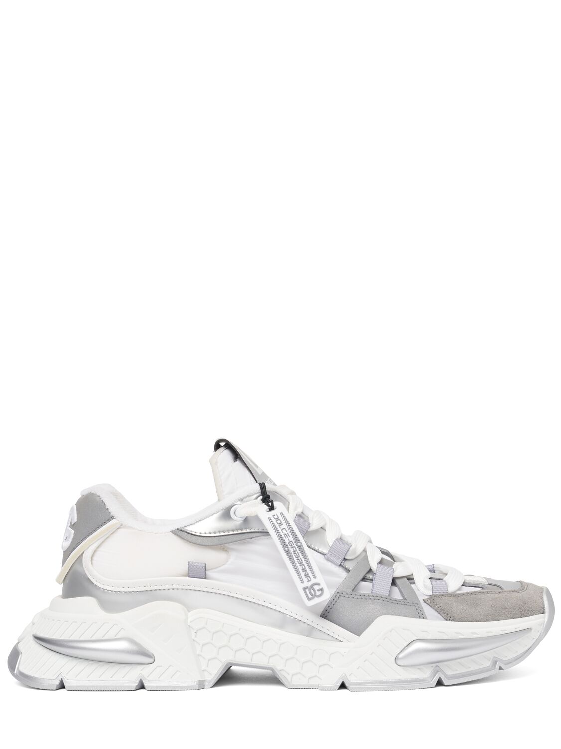 Shop Dolce & Gabbana Air Master Nylon & Leather Sneakers In White,grey