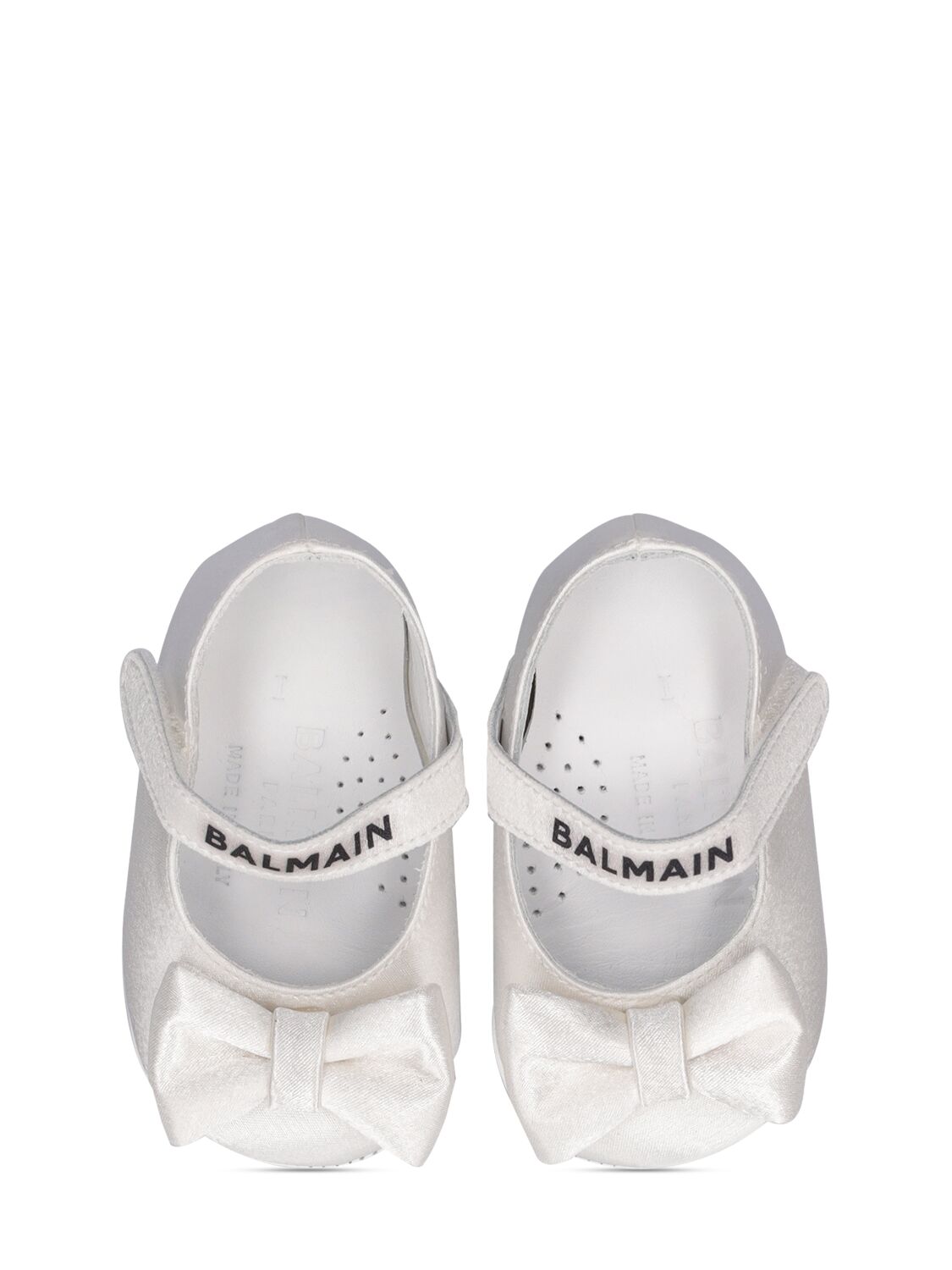 Shop Balmain Satin Ballerina Flats In White