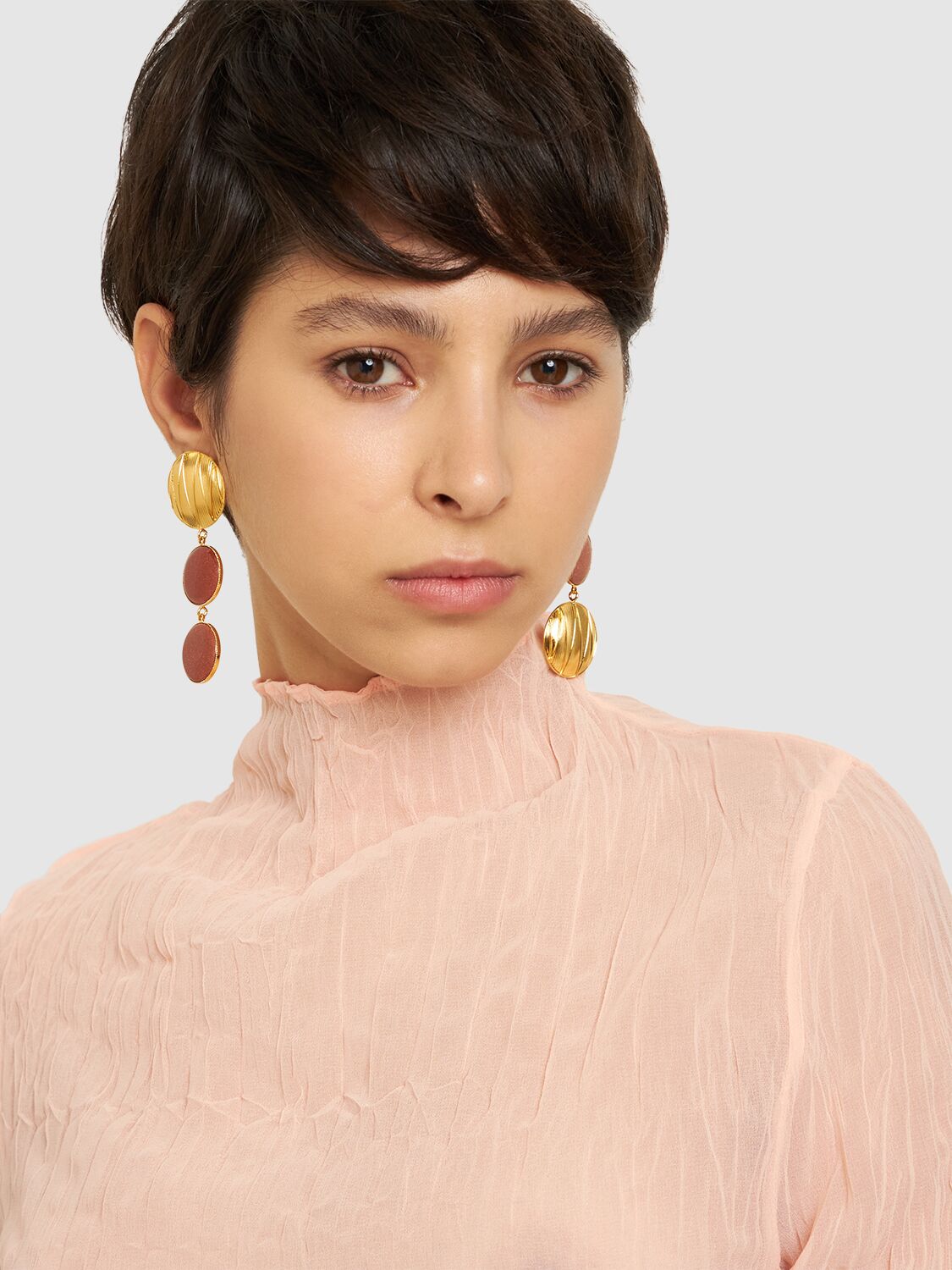Shop D'estree Sonia Geometric Double Stone Earrings In Gold,brown