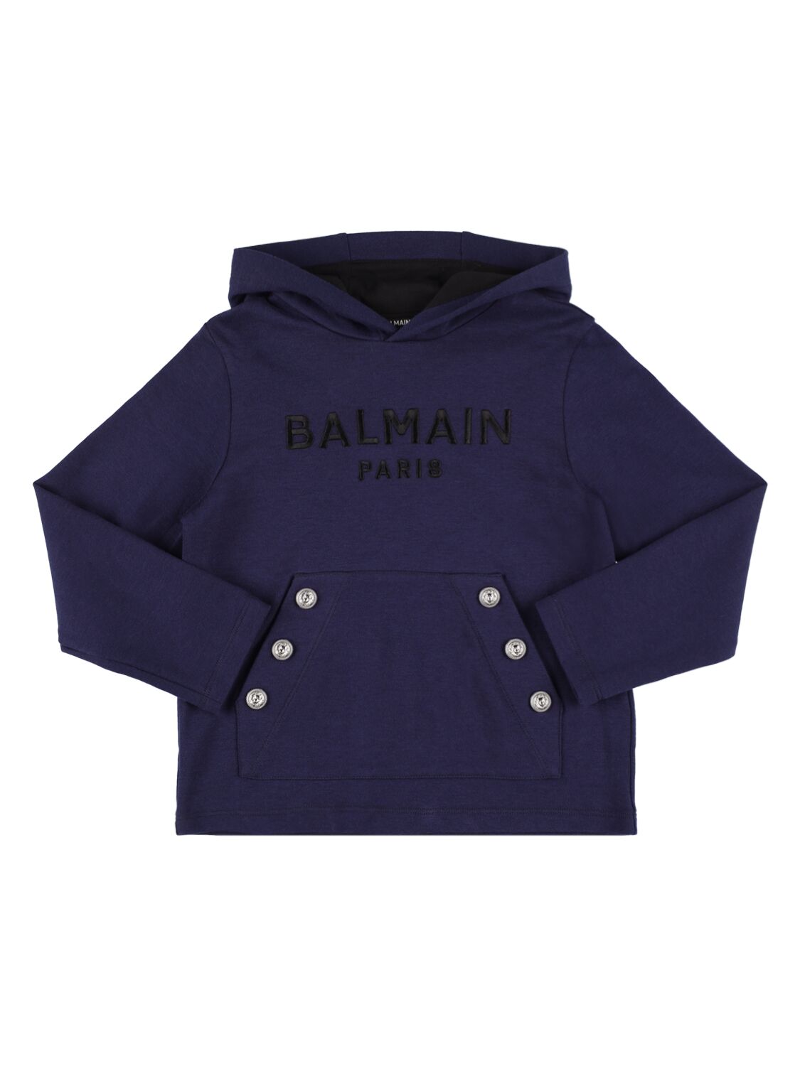 Balmain Kids' Hooded Cotton Sweatshirt In Blue