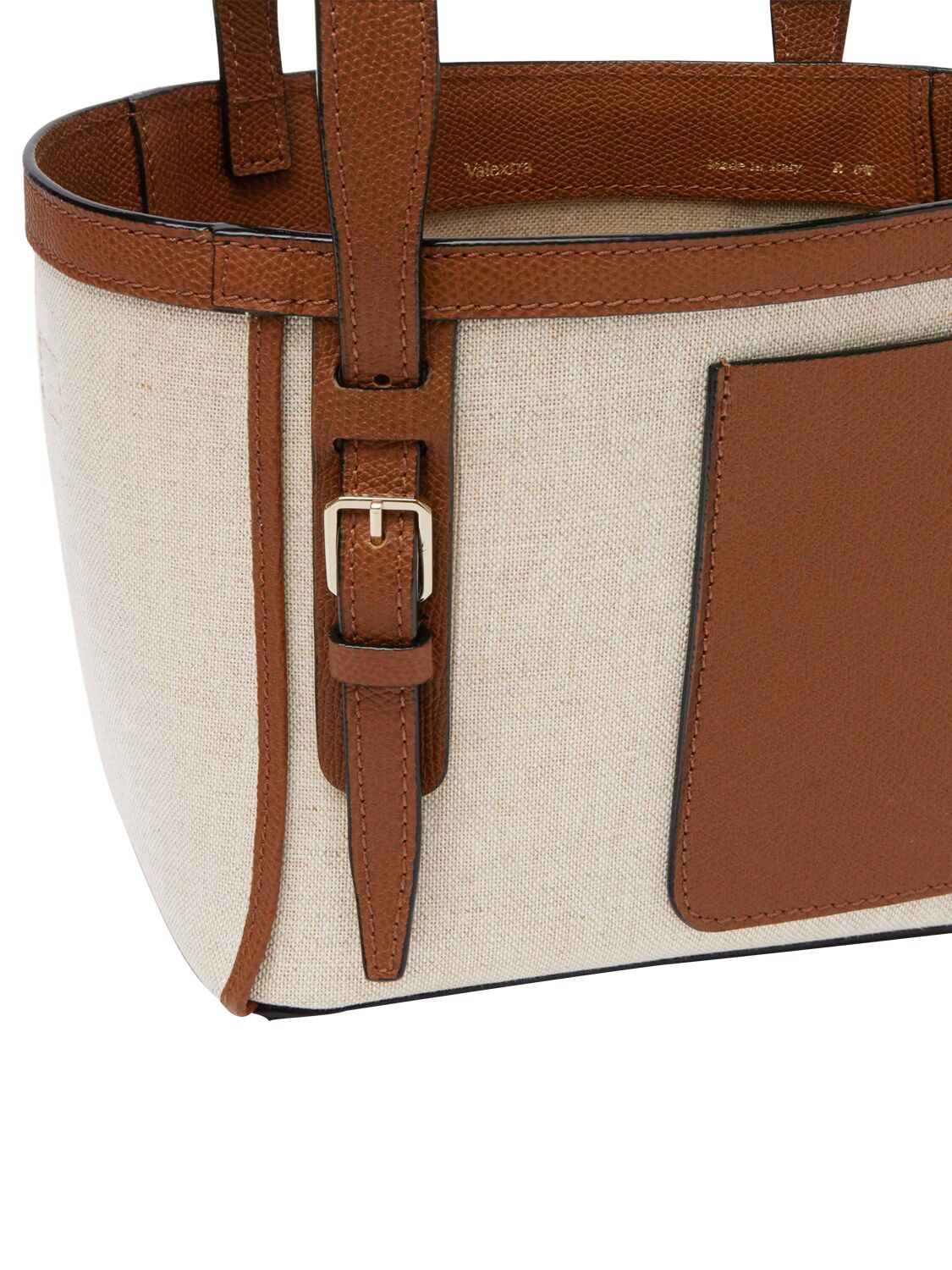 Shop Valextra Mini Bucket Canvas Top Handle Bag In Sabbia,cioccola