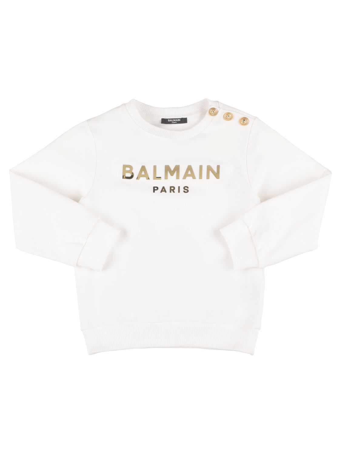 Balmain Kids' Organic Cotton Jersey Sweatshirt In White