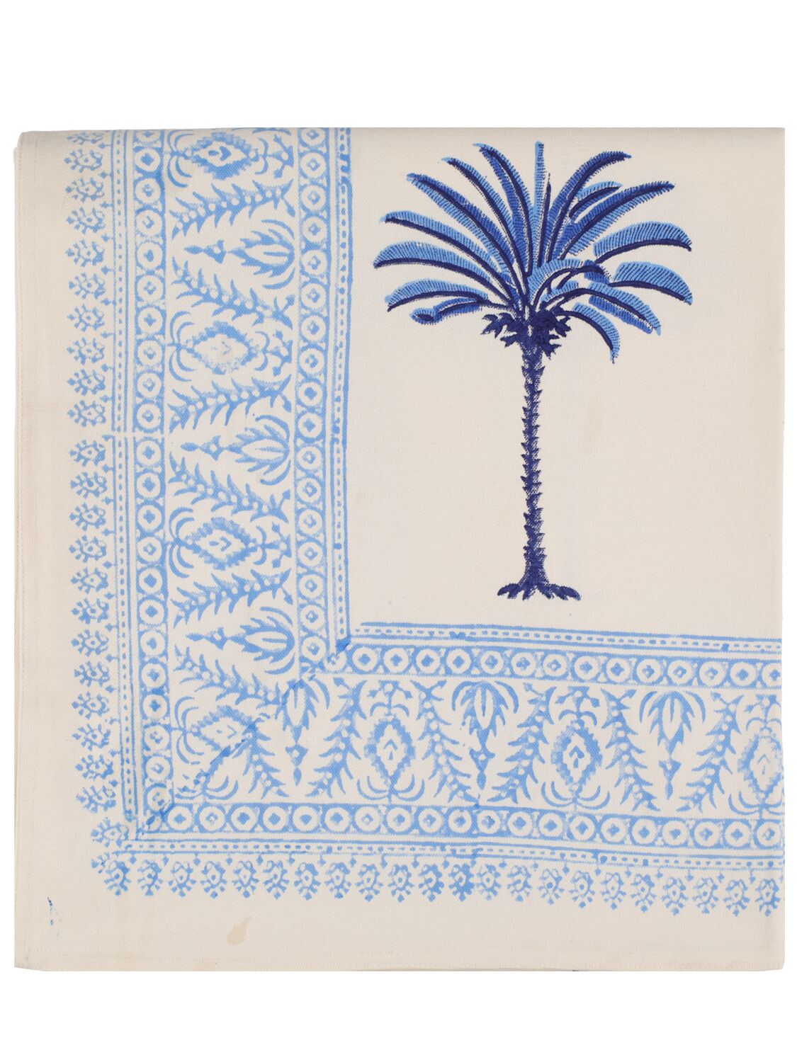 Les Ottomans Handprinted Cotton Tablecloth In Blue