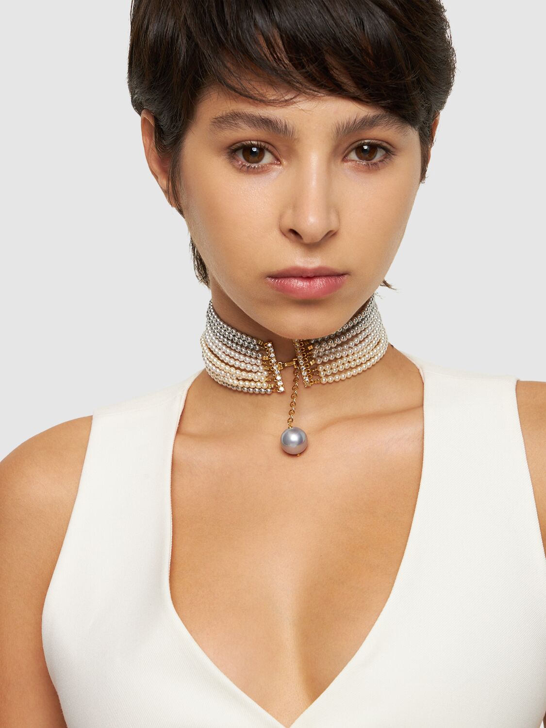 Shop Timeless Pearly Multi Wire Pearl Collar Necklace In Multi,pearl