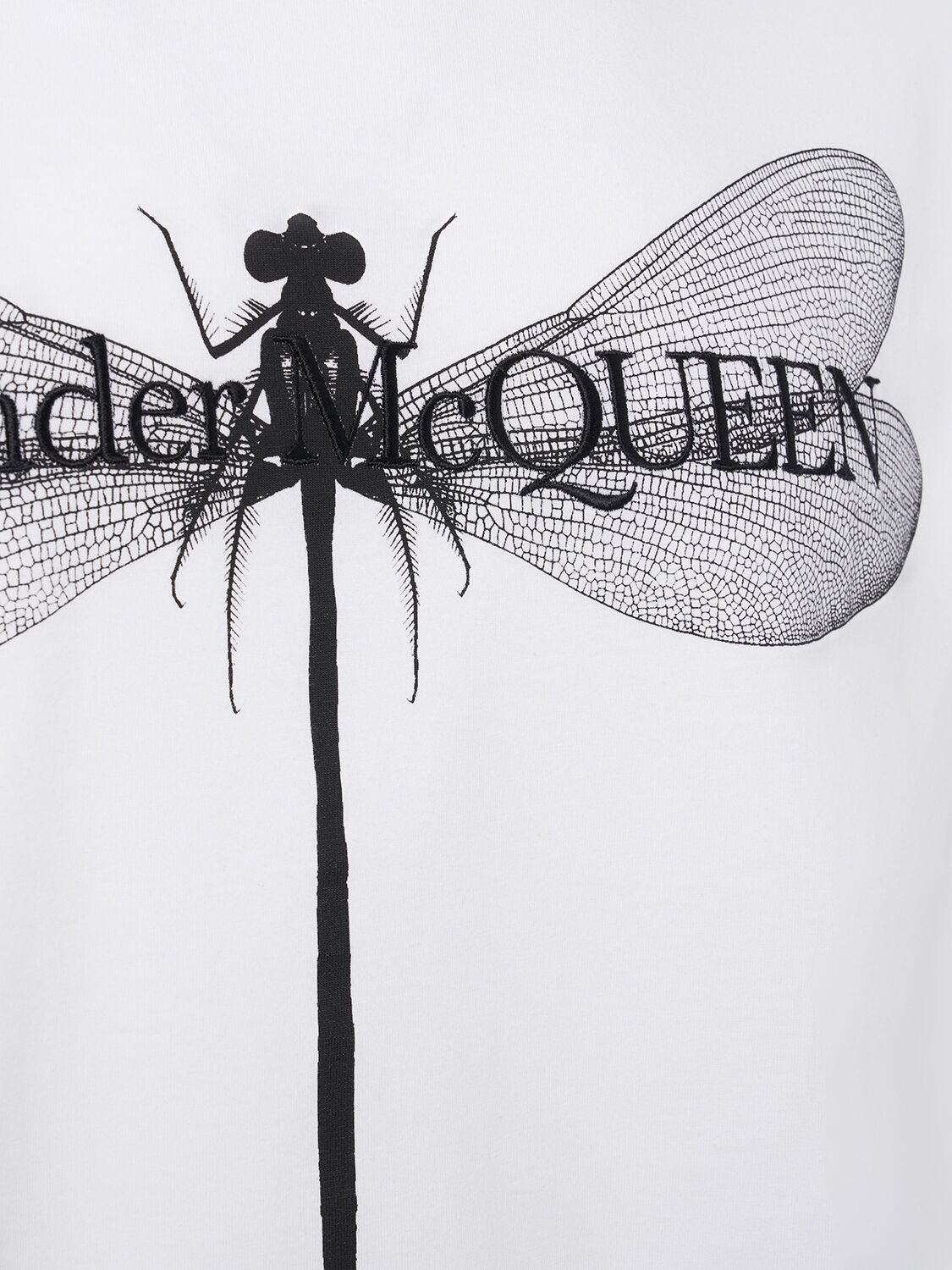 Shop Alexander Mcqueen Dragonfly Printed Cotton T-shirt In White,black