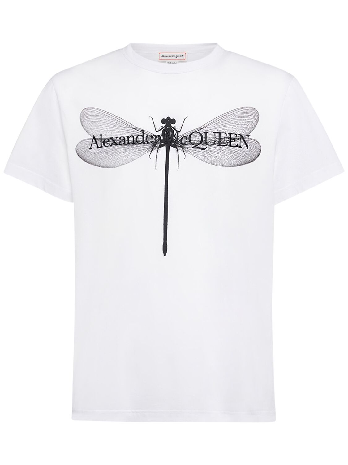 Shop Alexander Mcqueen Dragonfly Printed Cotton T-shirt In White,black