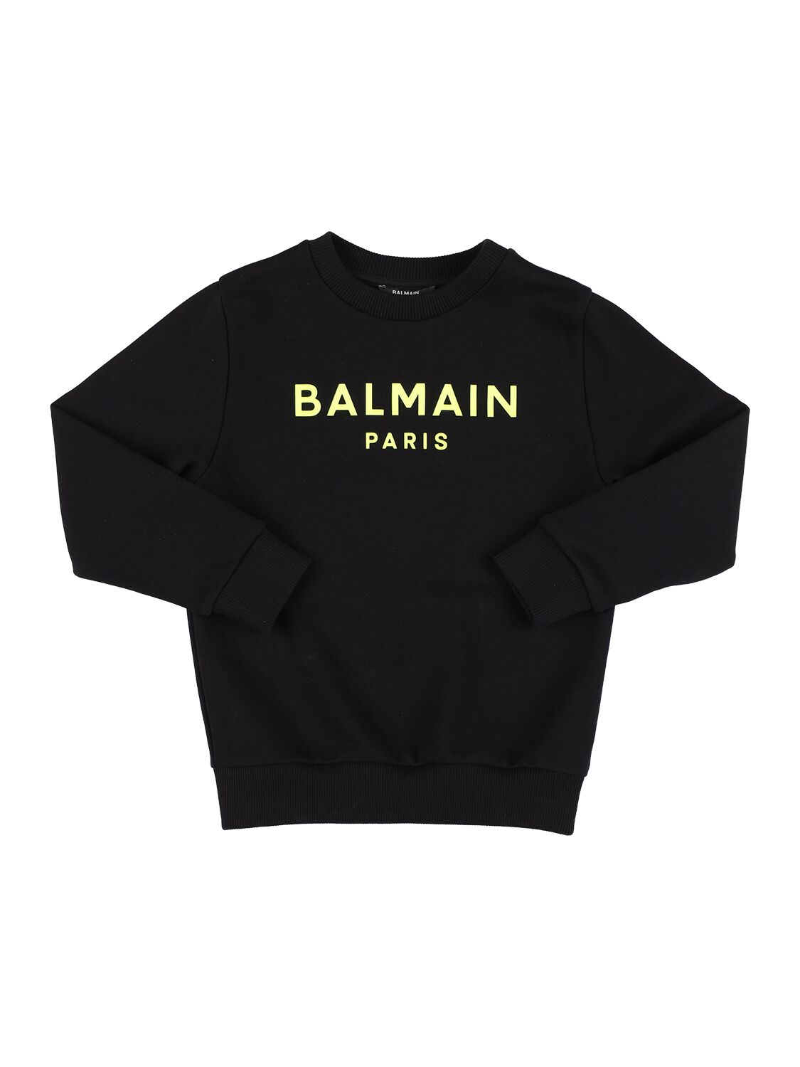 Balmain Kids' Organic Cotton Sweatshirt In Black,yellow