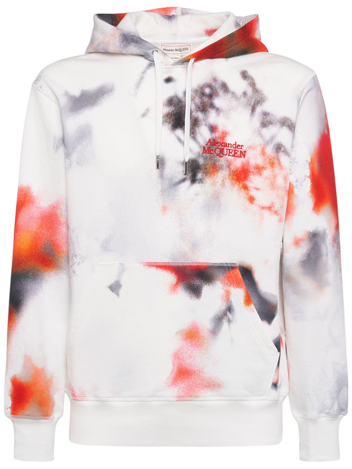 Shop Alexander Mcqueen Floral All Over Print Cotton Hoodie In White,multi